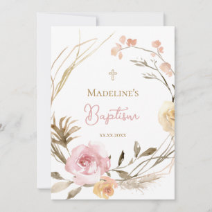 Aquarellpinke, beige Blume Taufe Einladung