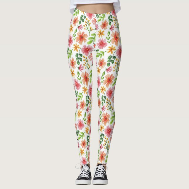 Aquarellpinke Blume Blumenmuster-69677 Leggings (Vorderseite)