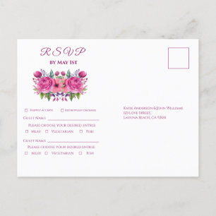 Aquarellpinke Blume Bouquet-Wedding RSVP- Einladungspostkarte