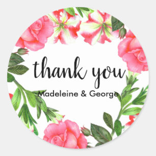 Aquarellpinke Blume Circle Wreath Monogramm Runder Aufkleber