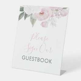 Aquarellpinke Blume Kinderdusche Gästebuch Sockelschild