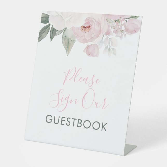 Aquarellpinke Blume Kinderdusche Gästebuch Sockelschild (Vorderseite)