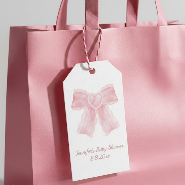 Aquarellpinke Bogen Baby Dusche Geschenkanhänger (Von Creator hochgeladen)