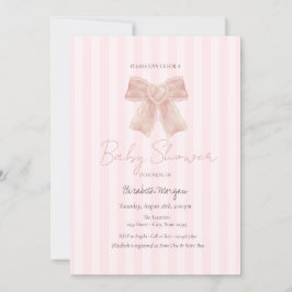 Aquarellpinke Bow Stripte Babydusche Einladung
