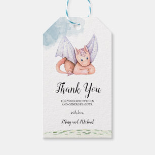 Aquarellpinke Drache mit Lila Flügelgeschenk Geschenkanhänger