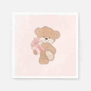 Aquarellpinke, einfache Teddy Bear Babydusche Serviette