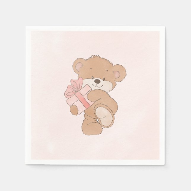 Aquarellpinke, einfache Teddy Bear Babydusche Serviette (Vorderseite)