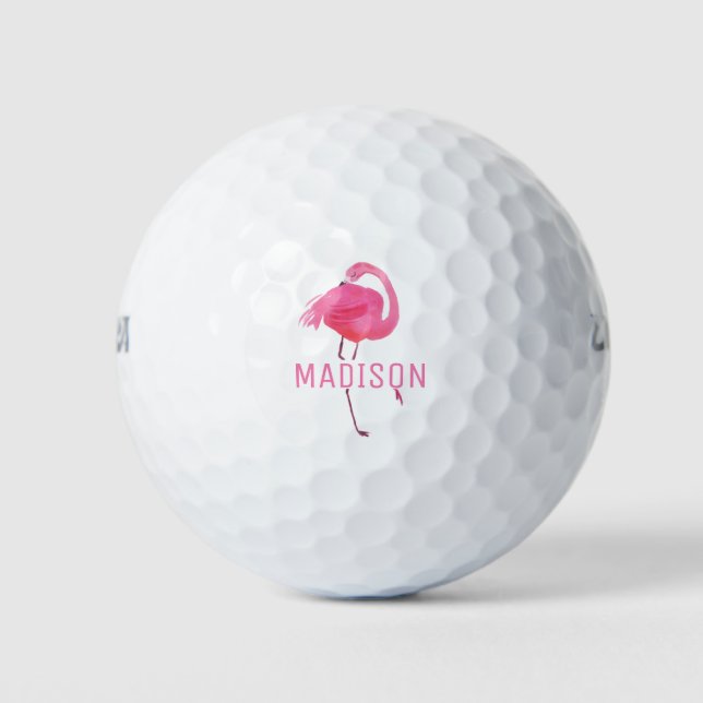 Aquarellpinke Flamingo Monogram Golfball (Vorderseite)