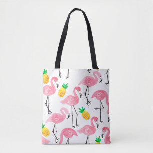 Aquarellpinke Flamingo und gelbe Ananas