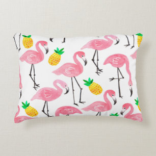Aquarellpinke Flamingo und gelbe Ananas Dekokissen