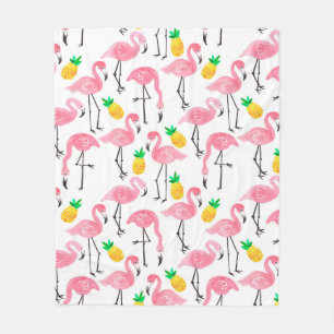 Aquarellpinke Flamingo und gelbe Ananas  Fleecedecke