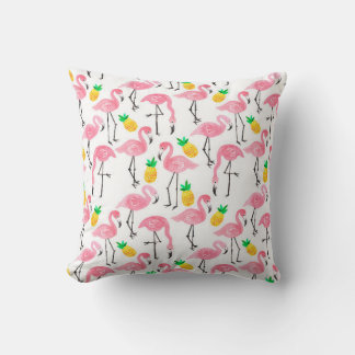 Aquarellpinke Flamingo und gelbe Ananas  Kissen
