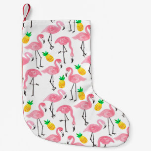 Aquarellpinke Flamingo und gelbe Ananas Kleiner Weihnachtsstrumpf