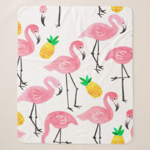 Aquarellpinke Flamingo und gelbe Ananas Sherpadecke