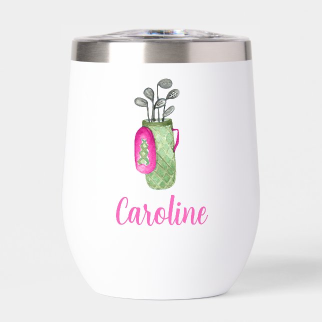 Aquarellpinke Golfklubs und Bag Personalisiert (Vorderseite)