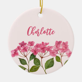 Aquarellpinke Hydrangea Lacecaps Blume Malerei Keramik Ornament