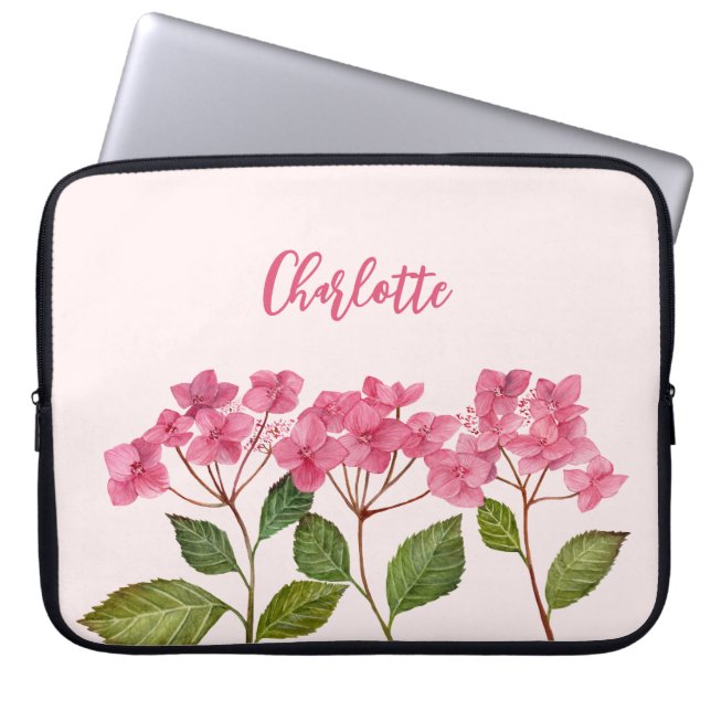 Aquarellpinke Hydrangea Lacecaps Blume Malerei Laptopschutzhülle (Vorderseite)