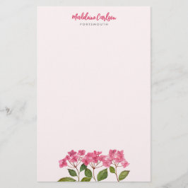 Aquarellpinke Hydrangea Lacecaps Blumengemälde Briefpapier