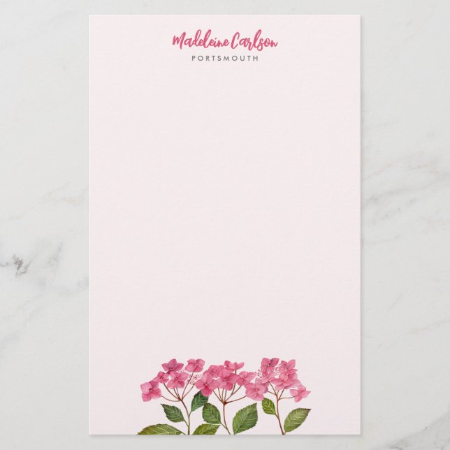 Aquarellpinke Hydrangea Lacecaps Blumengemälde Briefpapier (Vorderseite)
