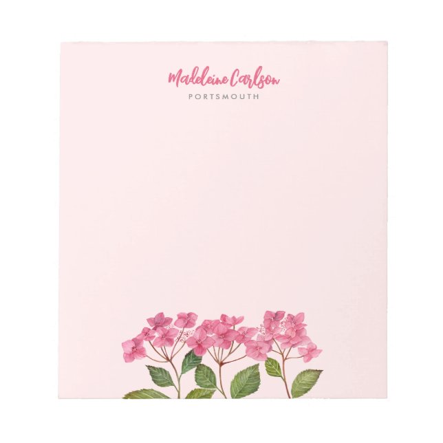 Aquarellpinke Hydrangea Lacecaps Illustration Notizblock (Vorderseite)