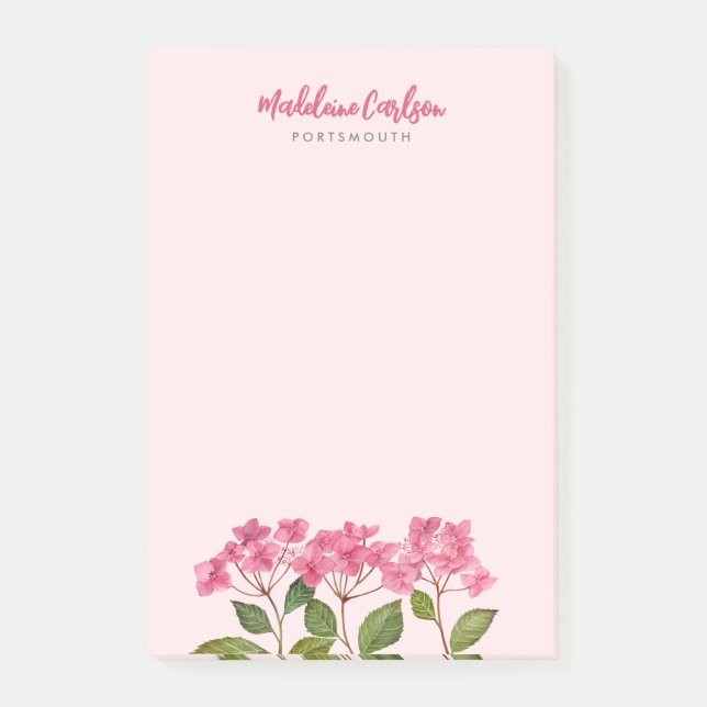 Aquarellpinke Hydrangea Lacecaps Illustration Post-it Klebezettel (Vorderseite)