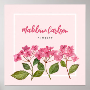 Aquarellpinke Hydrangea Lacecaps Illustration Poster