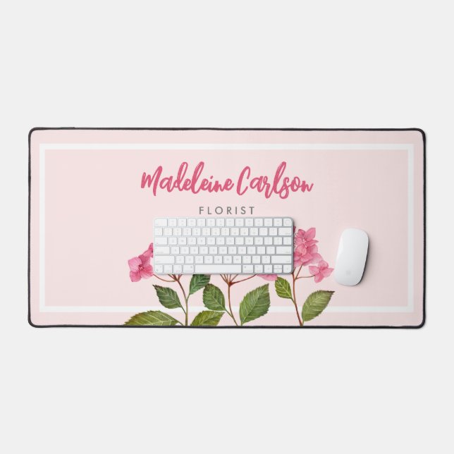 Aquarellpinke Hydrangea Lacecaps Illustration Schreibtischunterlage (Tastatur & Maus)