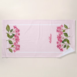 Aquarellpinke Hydrangea Lacecaps Illustration Strandtuch