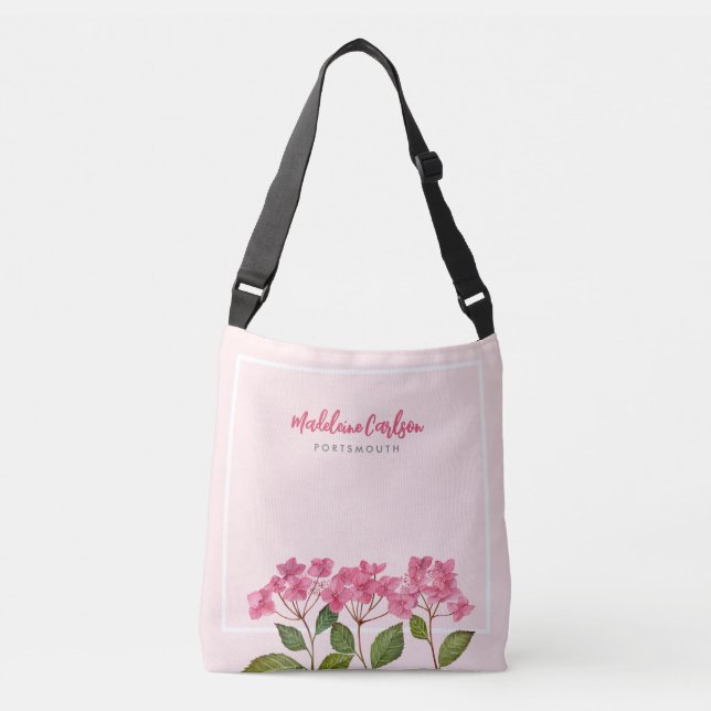 Aquarellpinke Hydrangea Lacecaps Illustration Tragetaschen Mit Langen Trägern (Vorderseite)