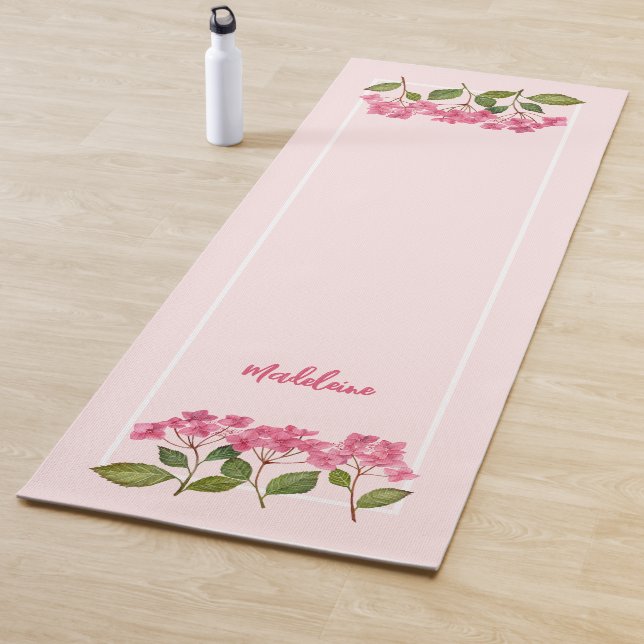 Aquarellpinke Hydrangea Lacecaps Illustration Yogamatte (Beispiel)