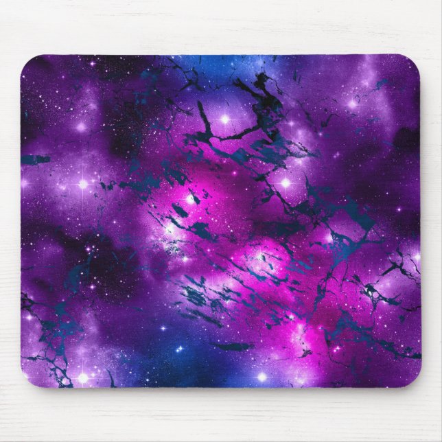 Aquarellpinke, Lila-blaue Marmorgalaxie Mousepad (Vorne)