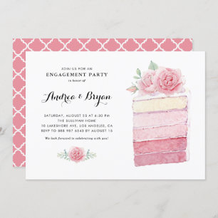 Aquarellpinke Ombre Cake Slide Engagement Party Einladung