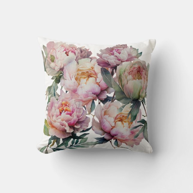 Aquarellpinke, Peony Cushion Kissen (Vorderseite)
