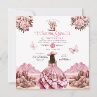 Aquarellpinke Quinceañera 15 Anos Boots Western Einladung