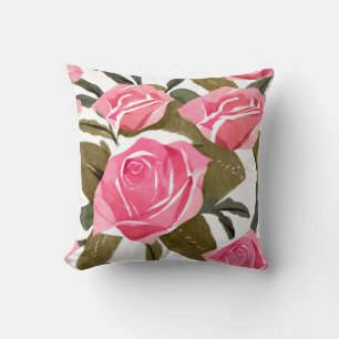 Aquarellpinke Rose Bouquet Kissen
