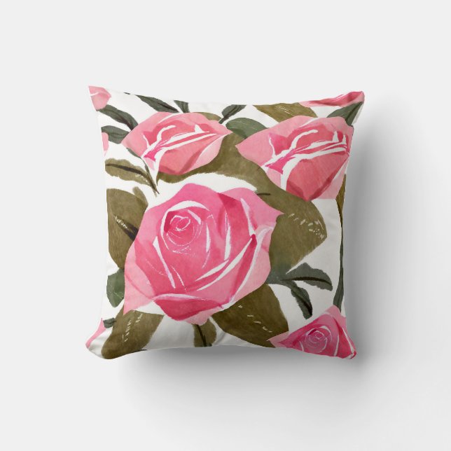 Aquarellpinke Rose Bouquet Kissen (Vorderseite)