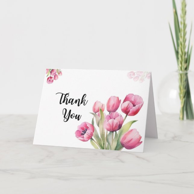 Aquarellpinke Tulpen gefaltet Danke Karte (Vorderseite)