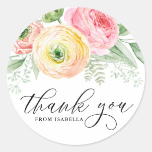 Aquarellpinke und Gelbe Ranunculus Vielen Dank Runder Aufkleber