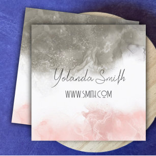 Aquarellpinke und grau-minmalistische, elegante Ge Quadratische Visitenkarte