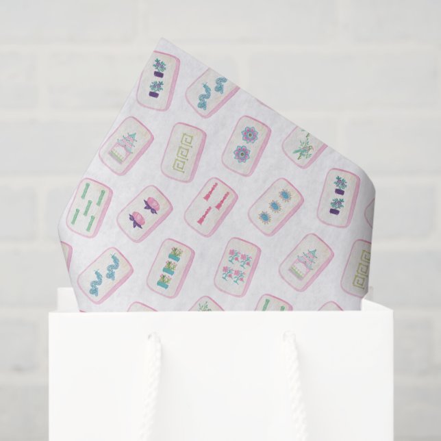 Aquarellpinke und grüne Mahjong-Fliesen Seidenpapier (Geschenktüte)