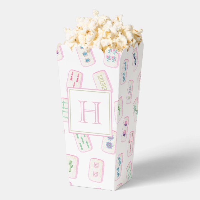 Aquarellpinke und grüne Mahjong-Tiles Monogram Geschenkschachtel (Geplatzt)