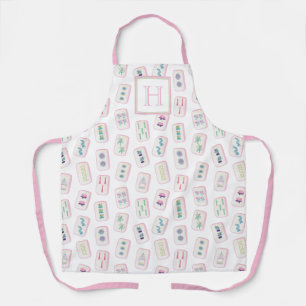 Aquarellpinke und grüne Mahjong-Tiles Monogram Schürze