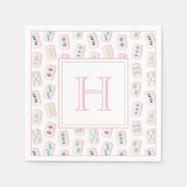 Aquarellpinke und grüne Mahjong-Tiles Monogram Serviette