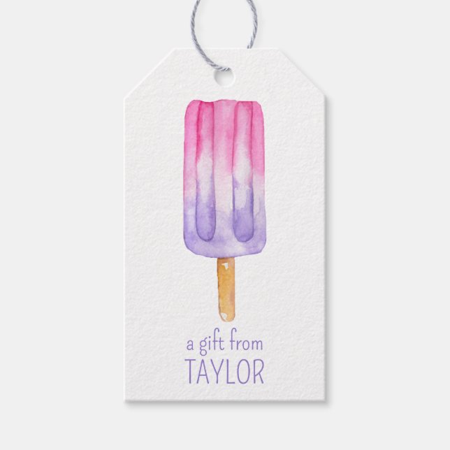 Aquarellpinke und Lila Begleithetikmarken Geschenkanhänger (Vorderseite)