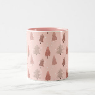 Aquarellpinke Weihnachtsbaumillustrierung Zweifarbige Tasse