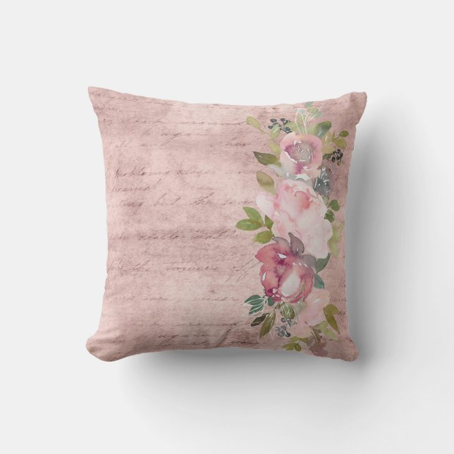 Aquarellpinken Blumenakzent auf düsteren Rose-Skri Kissen