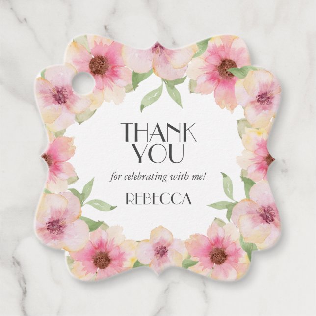 Aquarellpinken Blüten Danke Geschenkanhänger (Vorderseite)