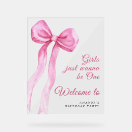 Aquarellpinken Bogen Mädchen 1. Geburtstag Party Acrylschild