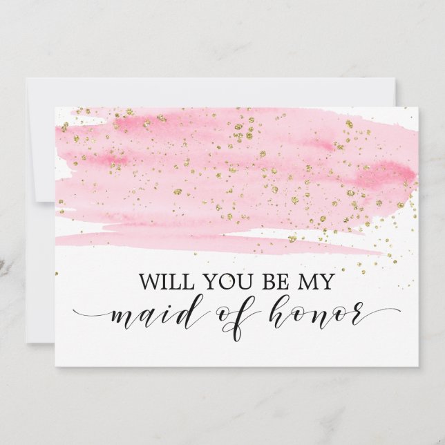 Aquarellpinken Gold werden Sie meine Trauzeugin se Einladung (Vorderseite)