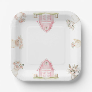 Aquarellpinken Landtiere Kinderdusche Teller
